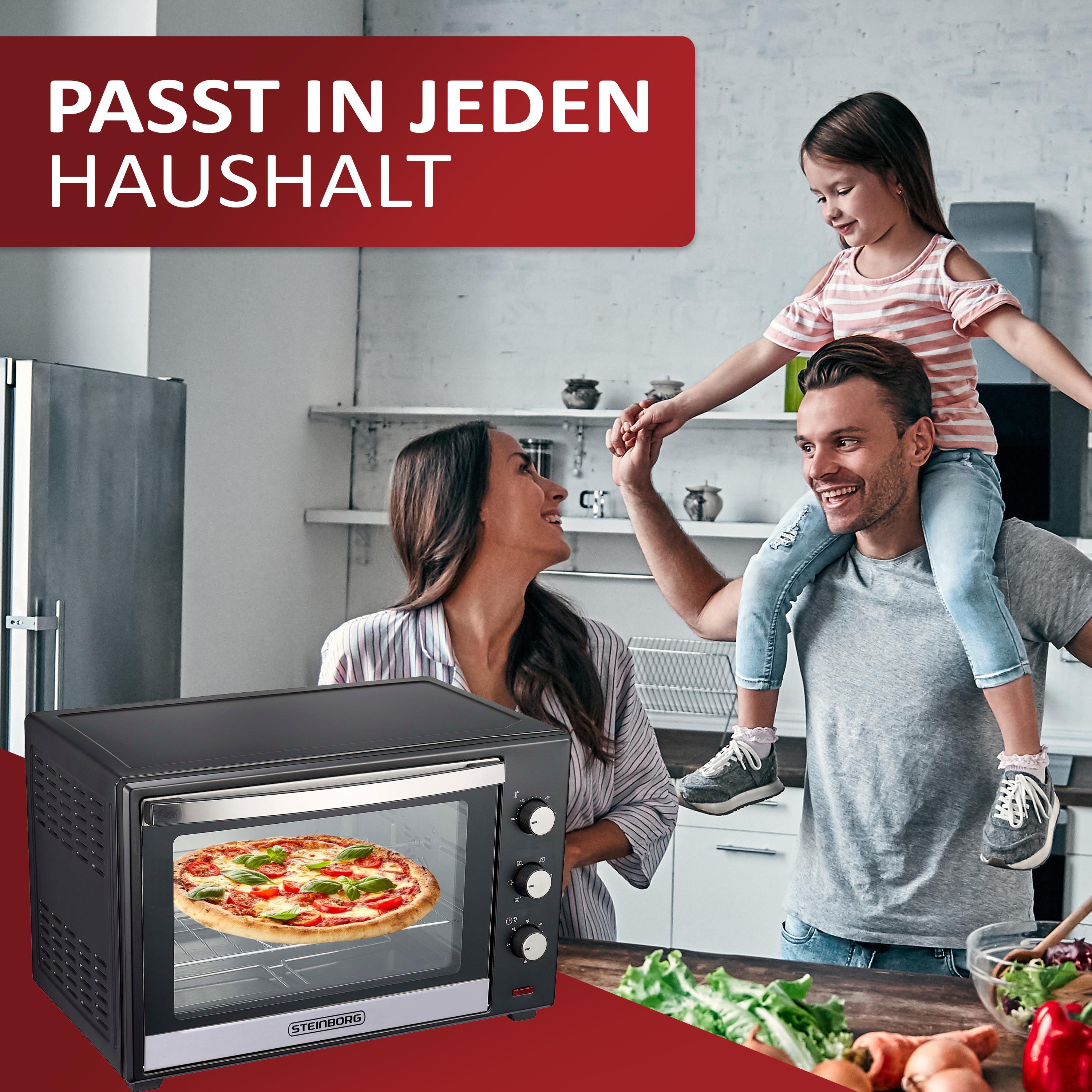 Steinborg Minibackofen 60L Pizzaofen 90 min. Timer 2000W schwarz