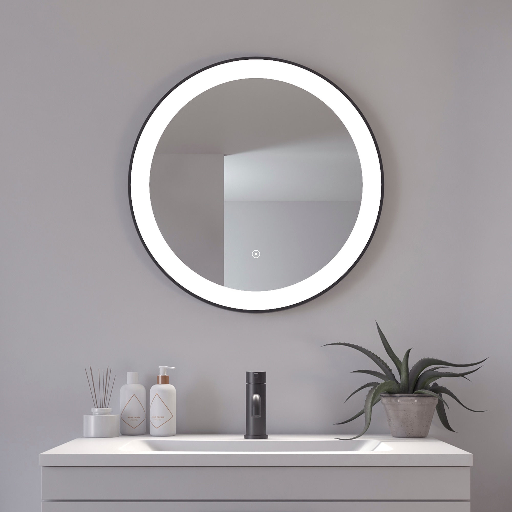 Loevschall Badspiegel »Libra Rund, Badzimmerspiegel mit LED Beleuchtung« Touchpanel für Lichtsteuerung, Dimmbar Spiegel, Dänisches Design