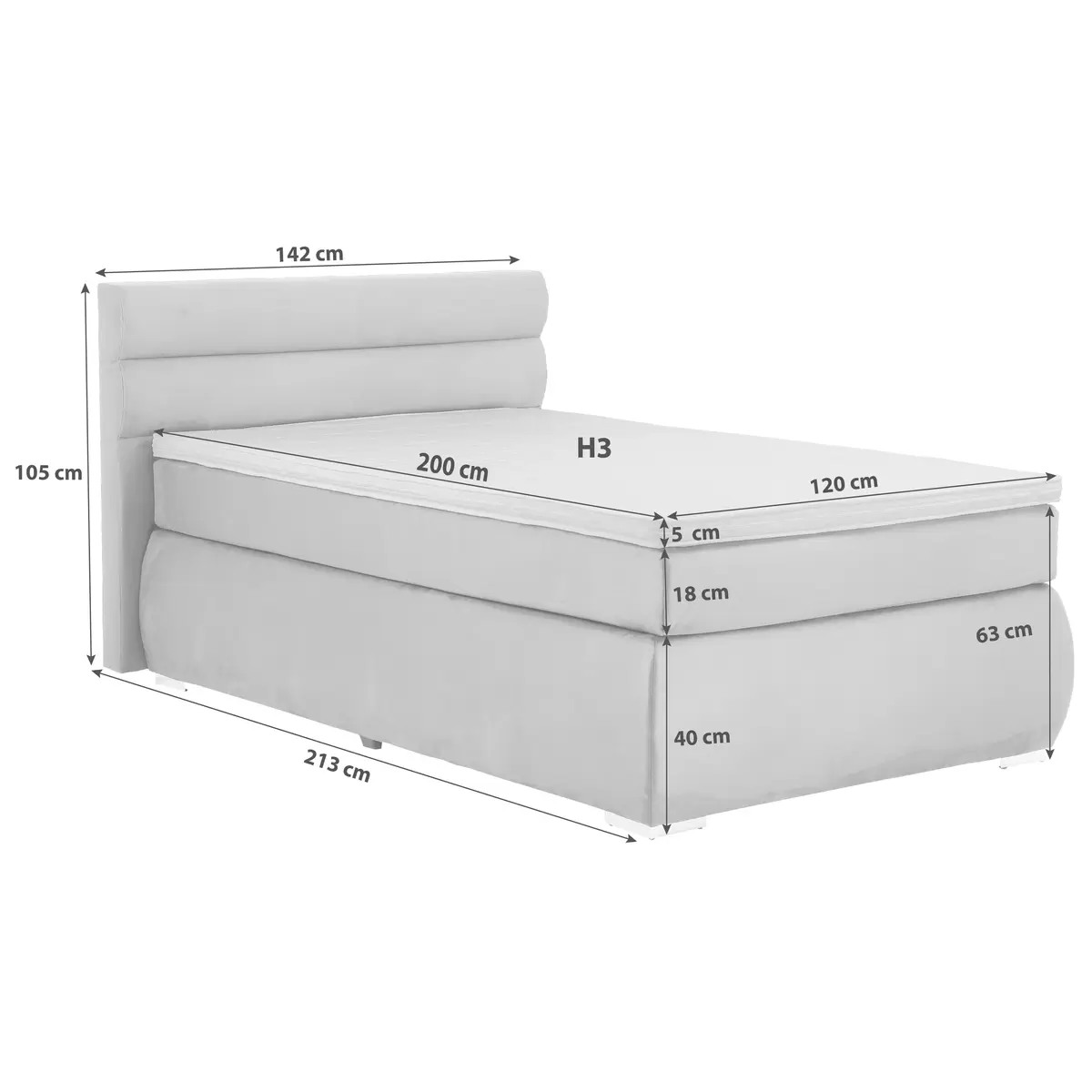 Boxspringbett Gala 120x200 Anthrazit