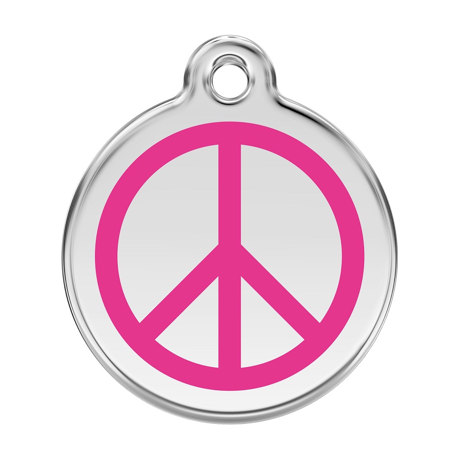 Placa de identificação para cães em aço inoxidável com esmalte rosa choque.