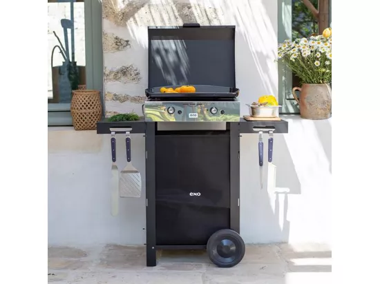 Eno Plancha gaz 6300w plaque fonte émaillée 47x36cm avec chariot - 55508385