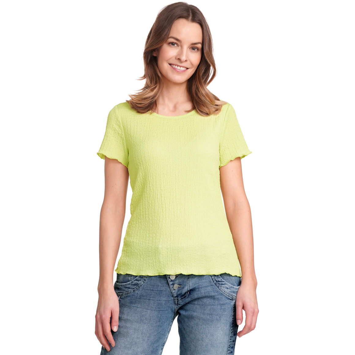 Gina Benotti Damen T-Shirt mit Wellenbündchen neongelb