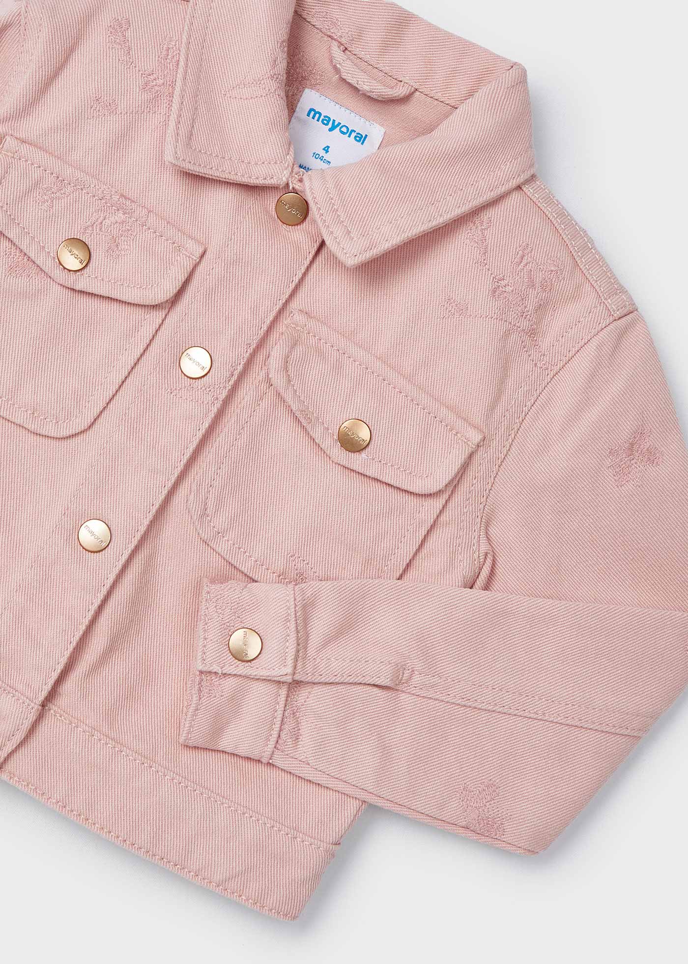 Jaqueta de sarja bordada cor blush para meninas