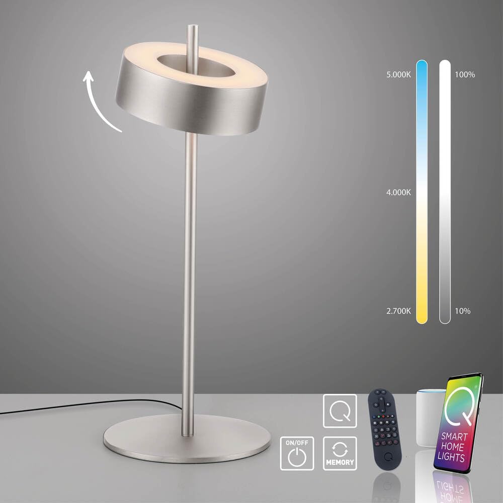 Paul Neuhaus LED Tischleuchte Smart Home dimmbar, Kopf schwenkbar CCT warmweiß – kaltweiß Fernbedienung (aluminium silber)