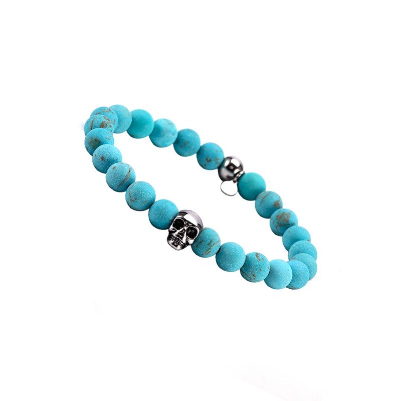 Bracelet Boules Turquoise Pierres Naturelles Tête De Mort-Large-20cm