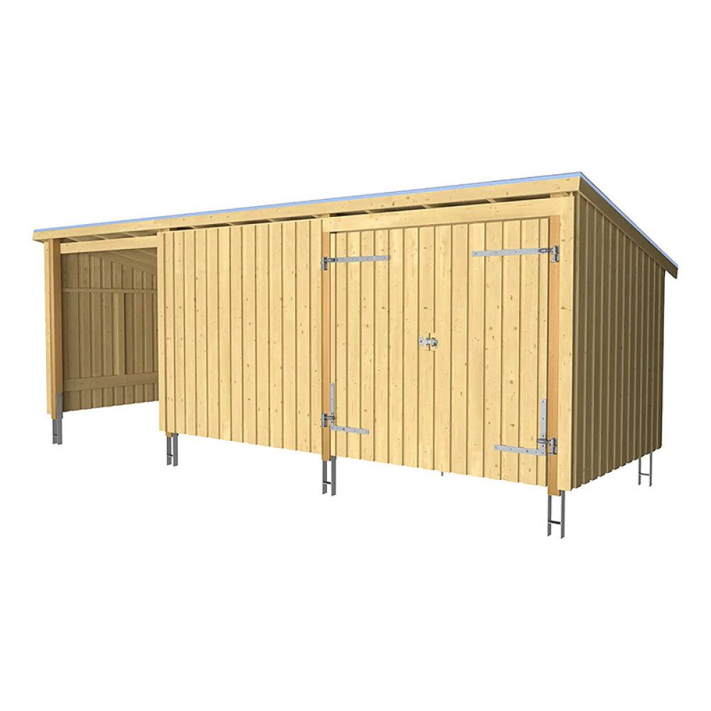 REDSKAPSBOD PLUS NORDIC 3 INKL TAKPAPP/STOLPEFOT DOBBELDØR/ÅPEN 14M²