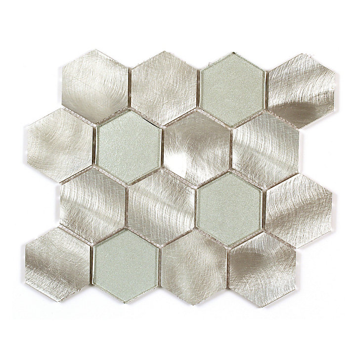 Mosaique verre + aluminium Neptune gris L. 28.1 x l. 33.6 cm Mat Inter