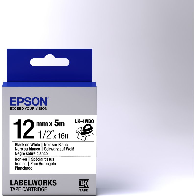 Epson LK-4WBQ - Spécial tissu thermocollant - Noir sur Blanc - 12mmx5m