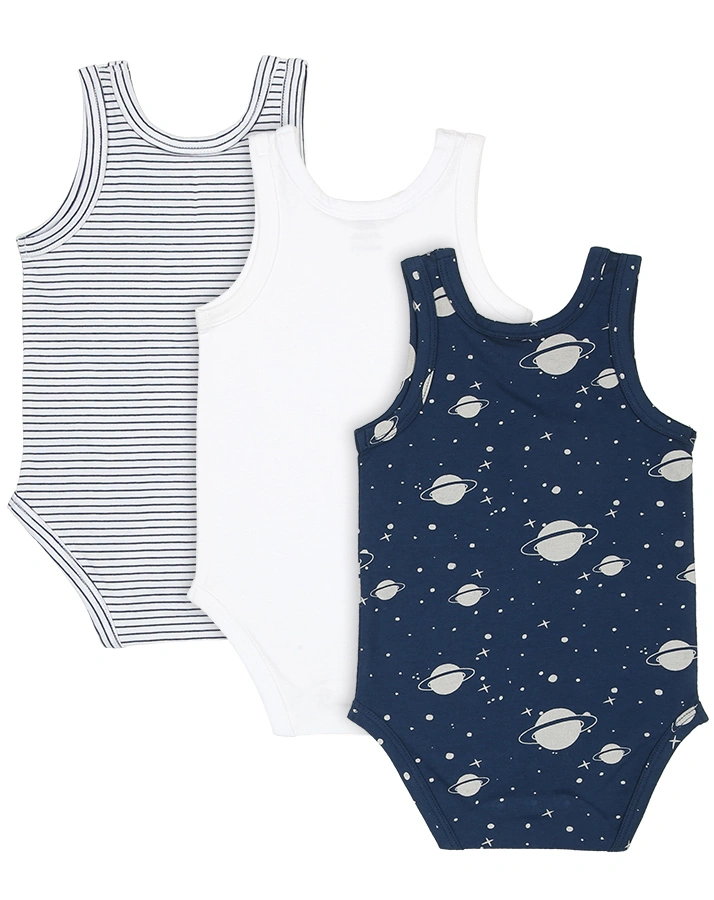 Träger-Body SPACE 3er-Pack in weiß/dunkelblau
