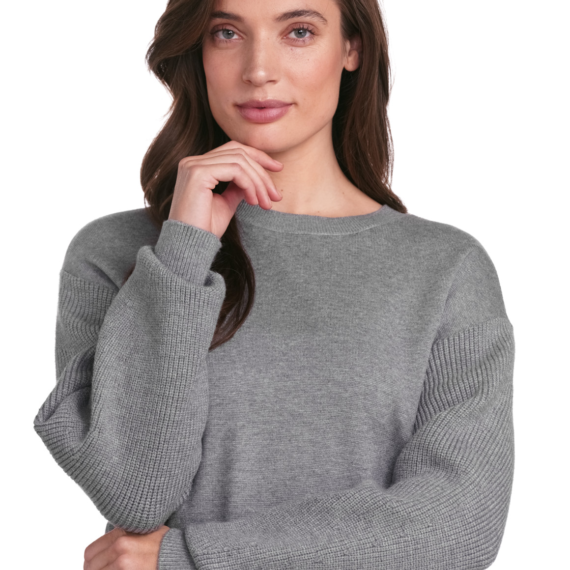 Gina Collection Damen Strickpullover mit Strick-Mix grau
