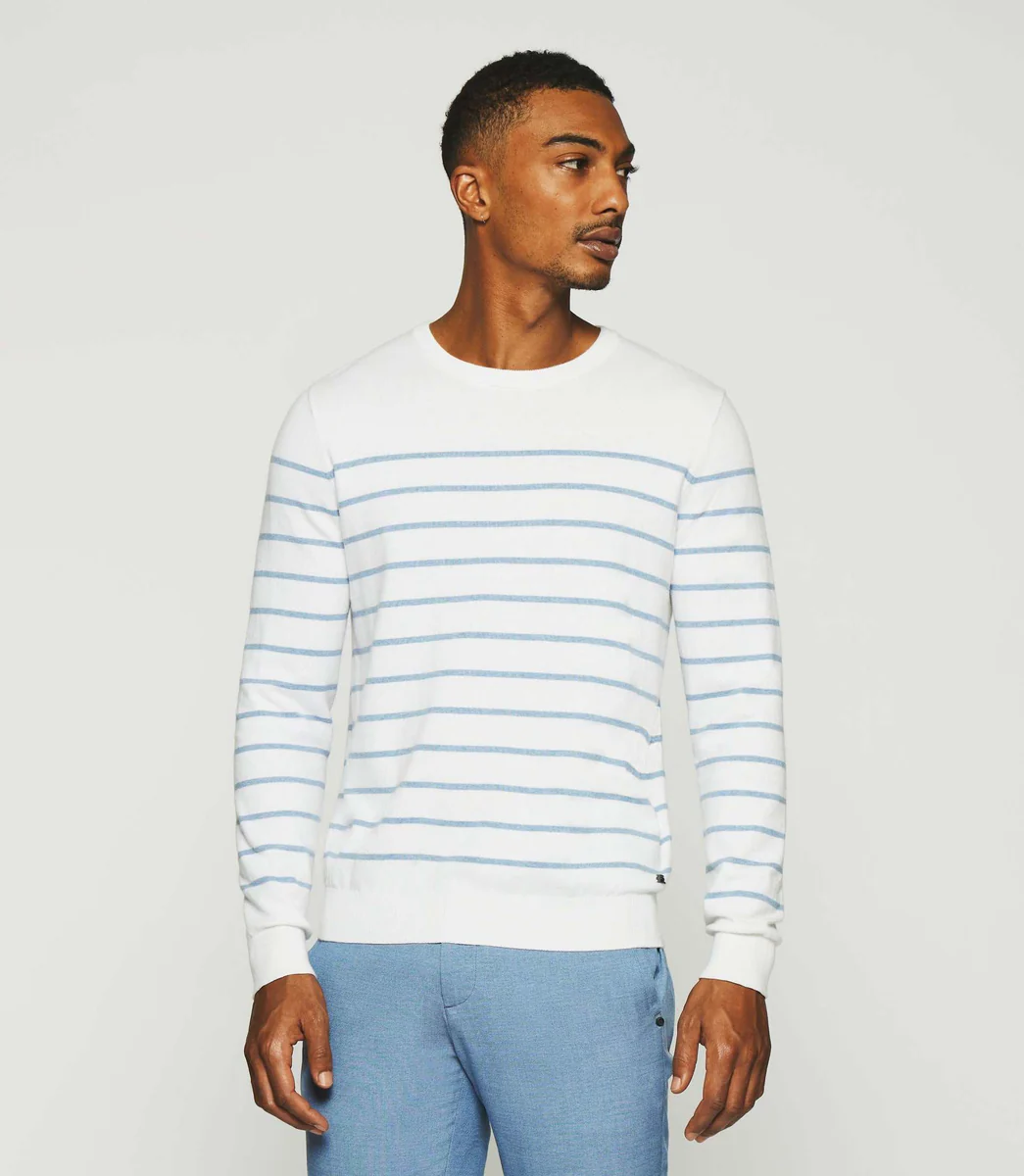 Pull marinière en coton cachemire écru et ciel DAYMON