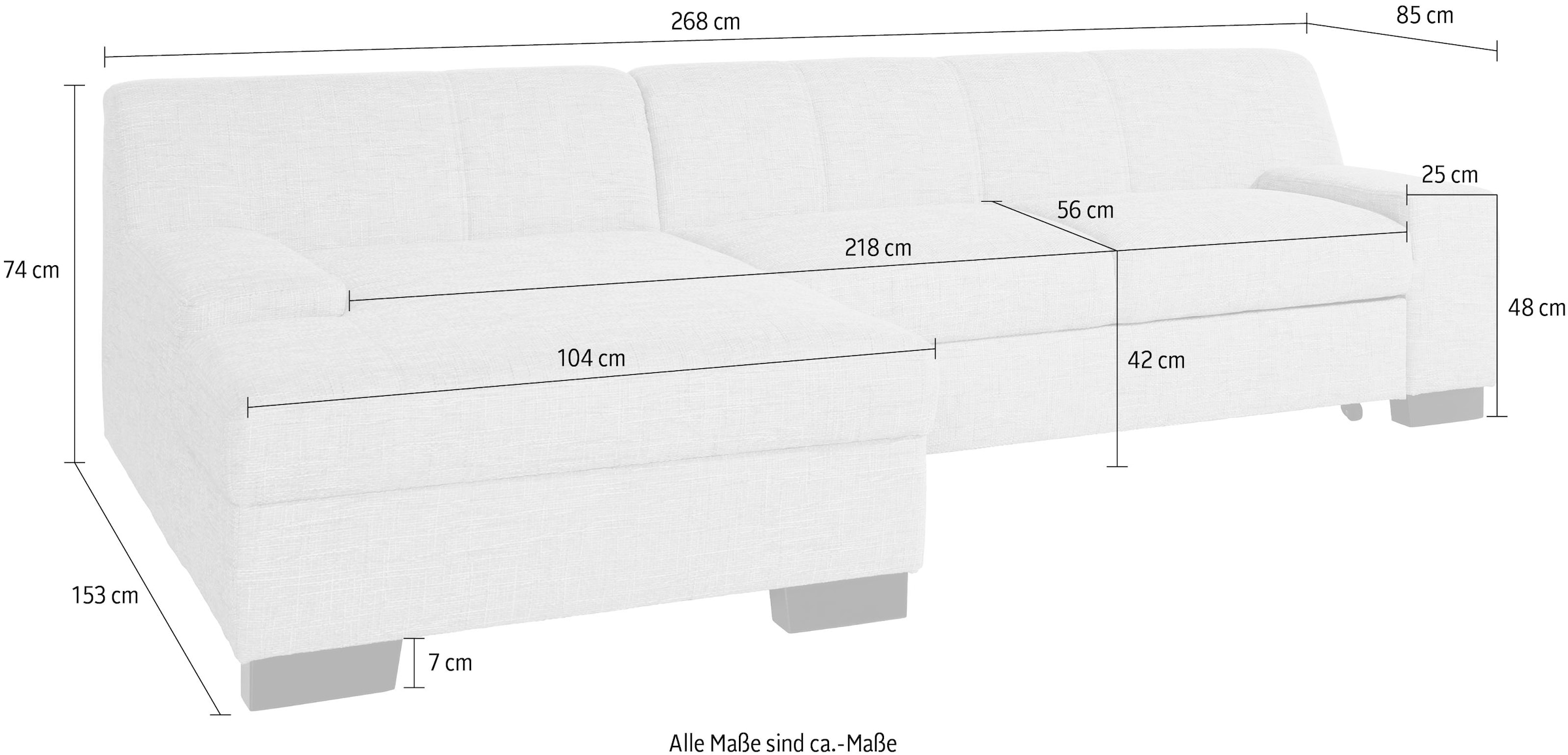 DOMO collection Ecksofa »Norma, elegant & modern, mit flachen Armlehnen, Breite 268cm, L-Form« wahlweise mit Bettfunktion