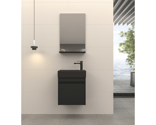 Basano Avellino wastafelmeubel, BxHxD 45 x 54 x 28 cm, frontkleur matzwart met keramische wastafel in zwart