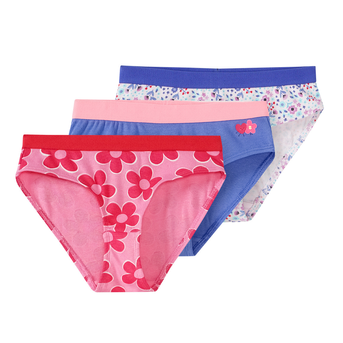Famy 3 Mädchen Slips mit Rippstruktur rosa / zartrosa / blau