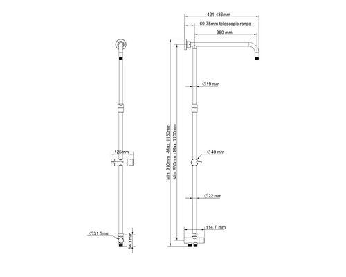 AVITAL stijgbuis ACOLIN 850-1100 mm verchroomd
