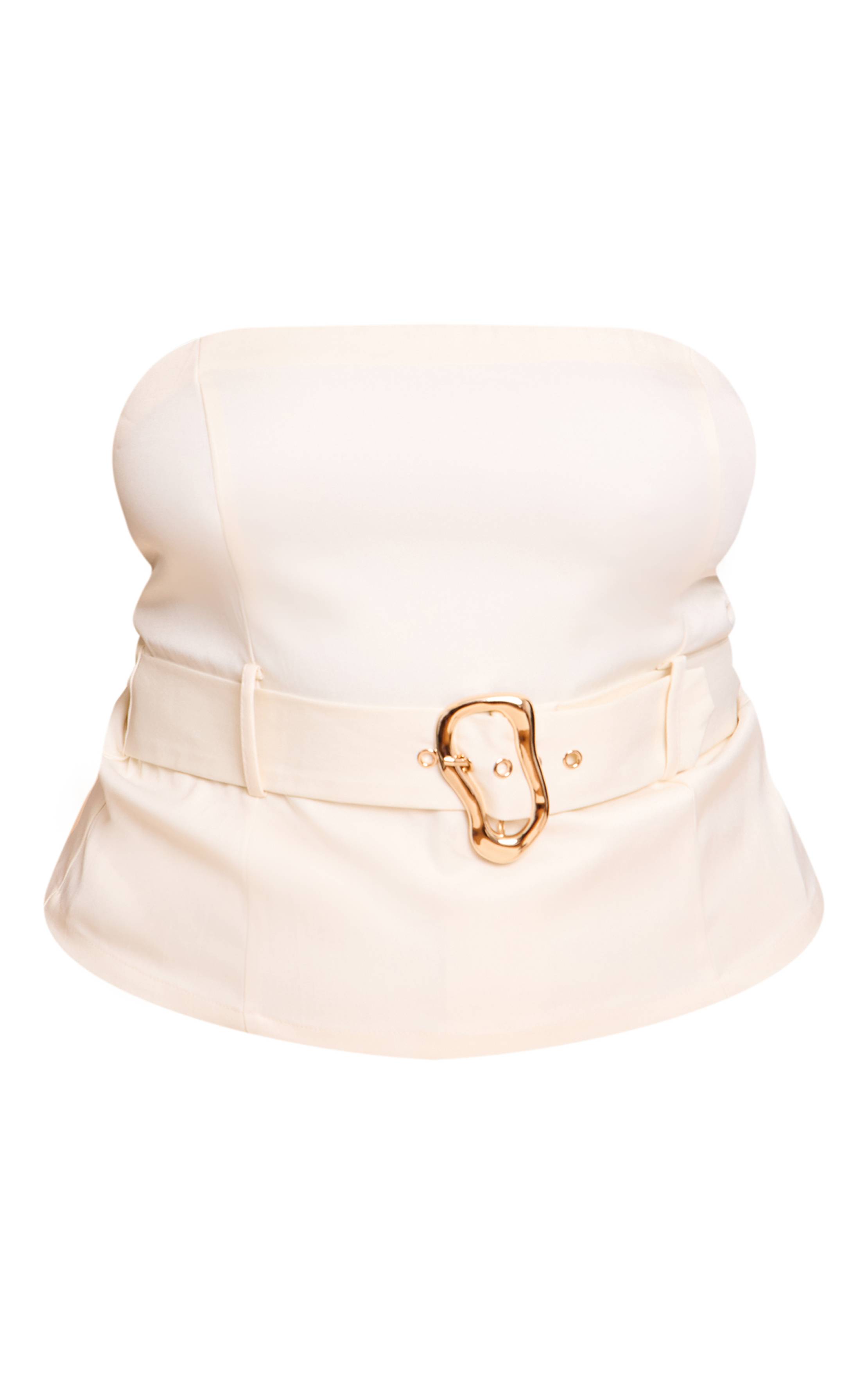 Crème Top Bandeau Grande Taille Tissé Avec Ceinture Et Détails Contrastés