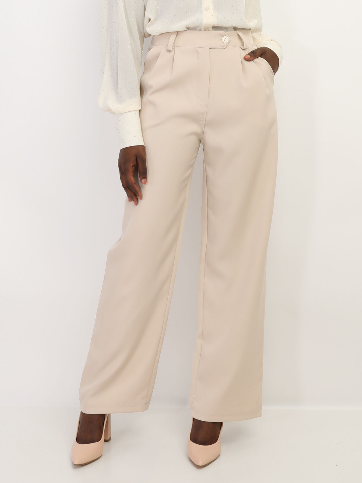Pantalon de costume large à plis- Beige
