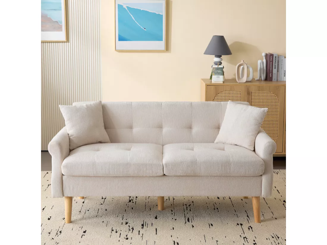 Haobosic - Canapé Double Moderne en Tissu Chenille avec Coussins Épais et Pieds en Bois Massif, Design Ergonomique - Idéal pour Salon, Chambre