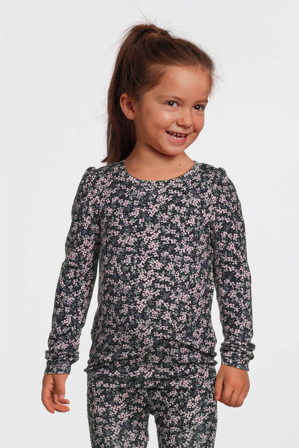 NAME IT gebloemde longsleeve NMFOJATAS donkerblauw/roze