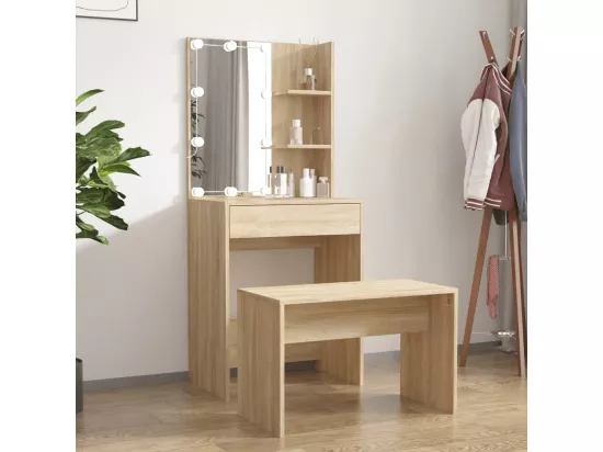 Ensemble de coiffeuse avec LED Chêne sonoma Bois d'ingénierie