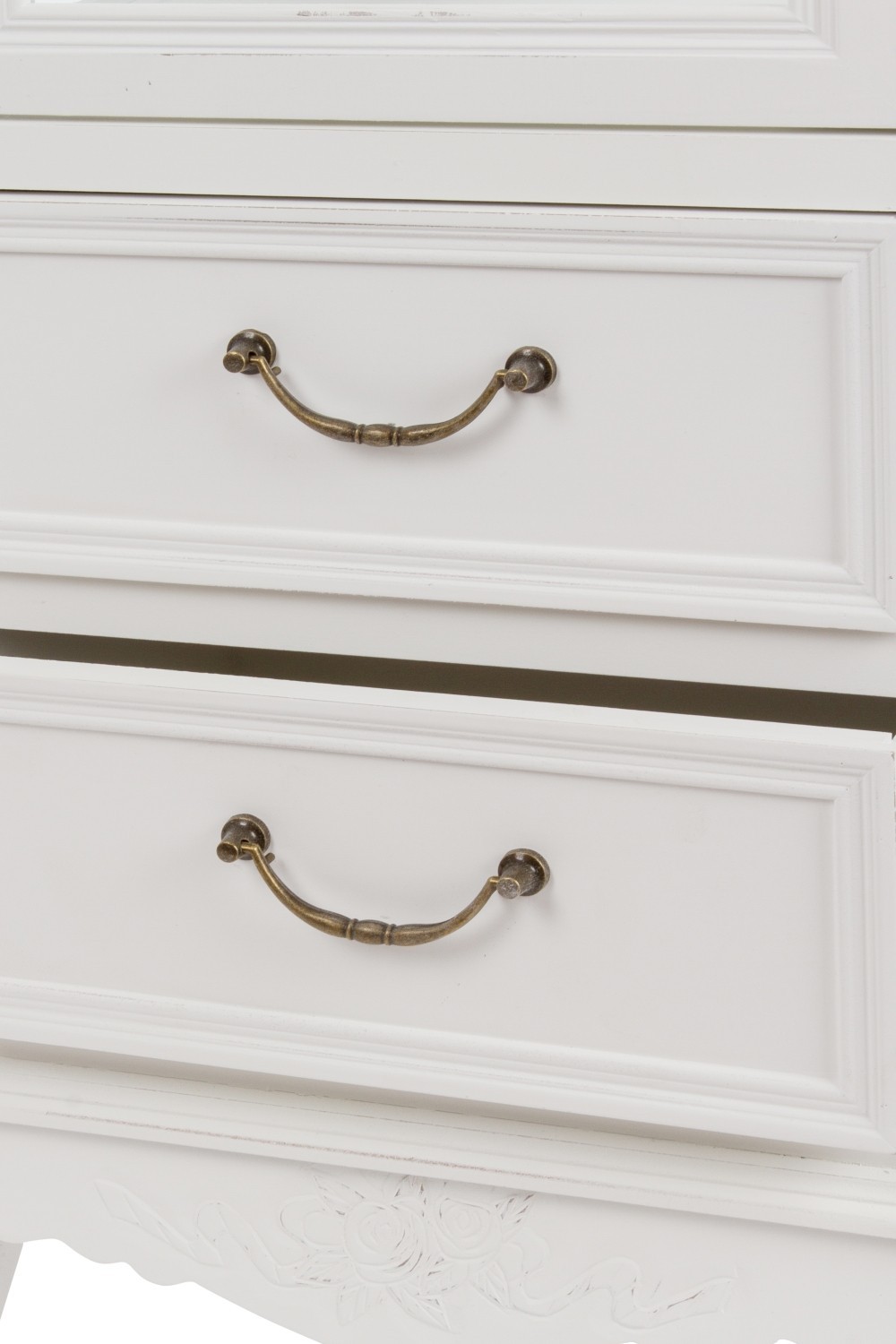 Vitrine ELEGANCE - weiß antik - 2 Schubladen - 170 cm hoch