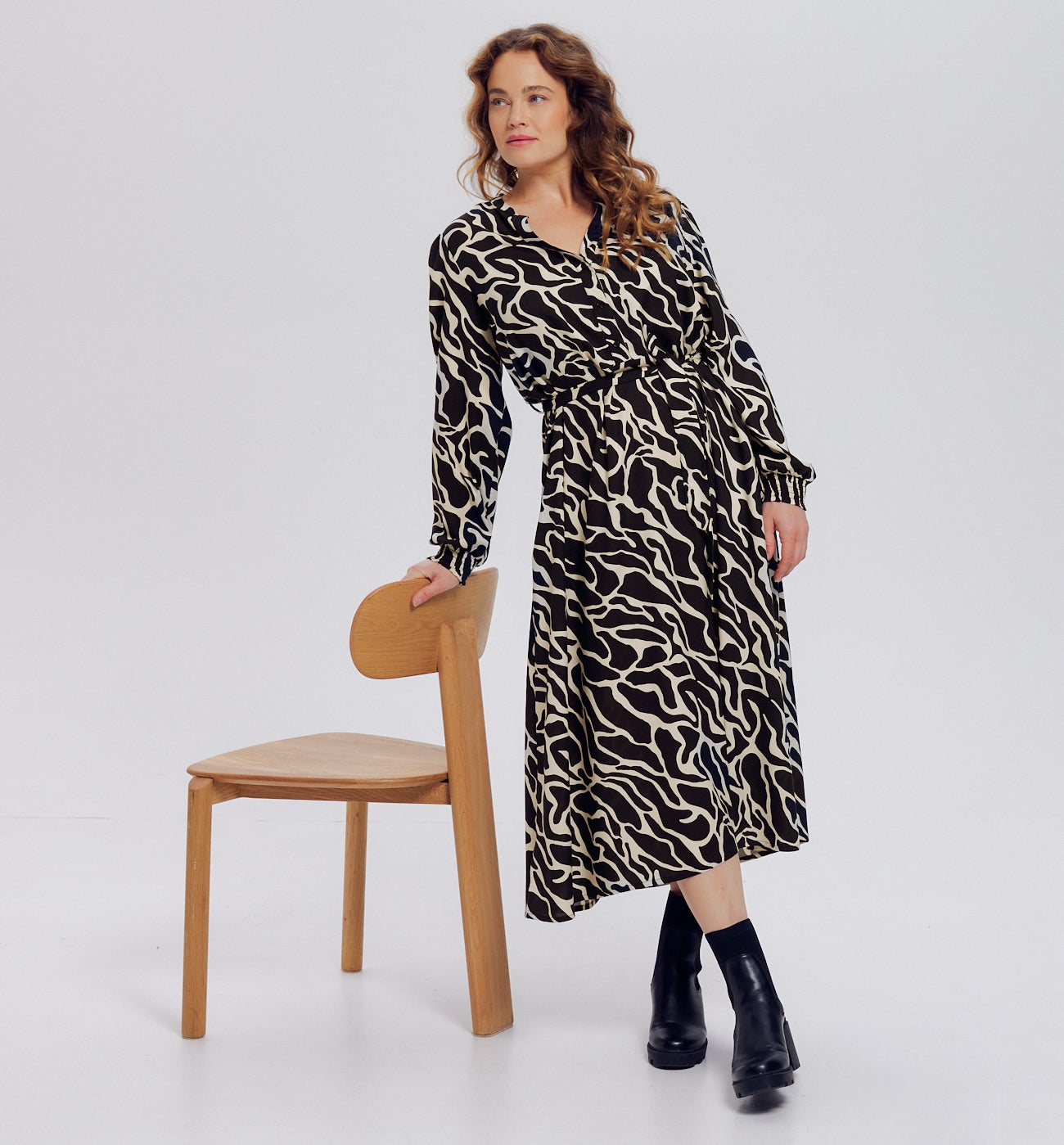 Robe mi-longue imprimée Femme - Imprimé noir