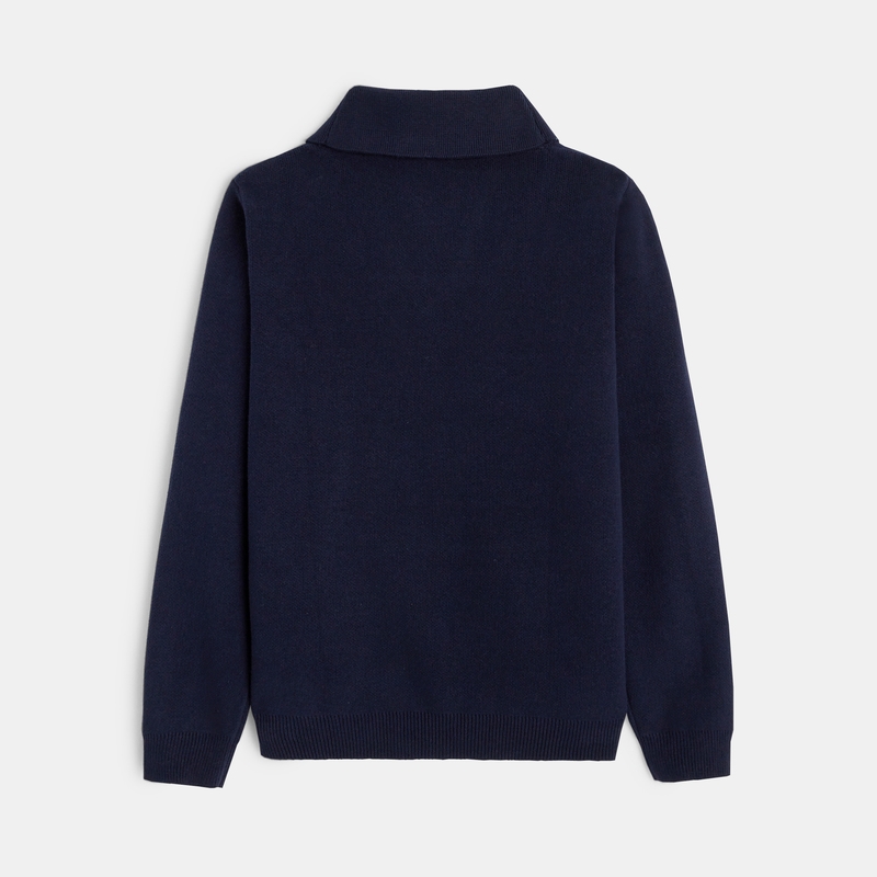 Gilet boutonné col châle bleu garçon