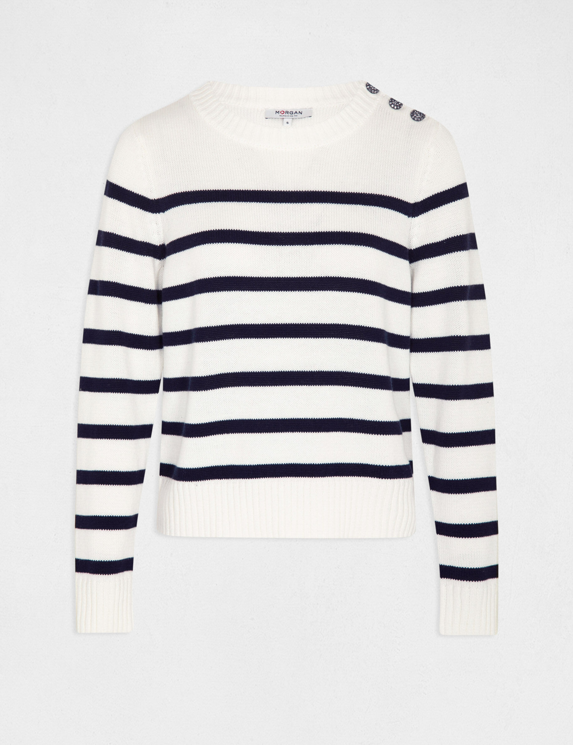 Pull manches longues à rayures ivoire femme - ivoire