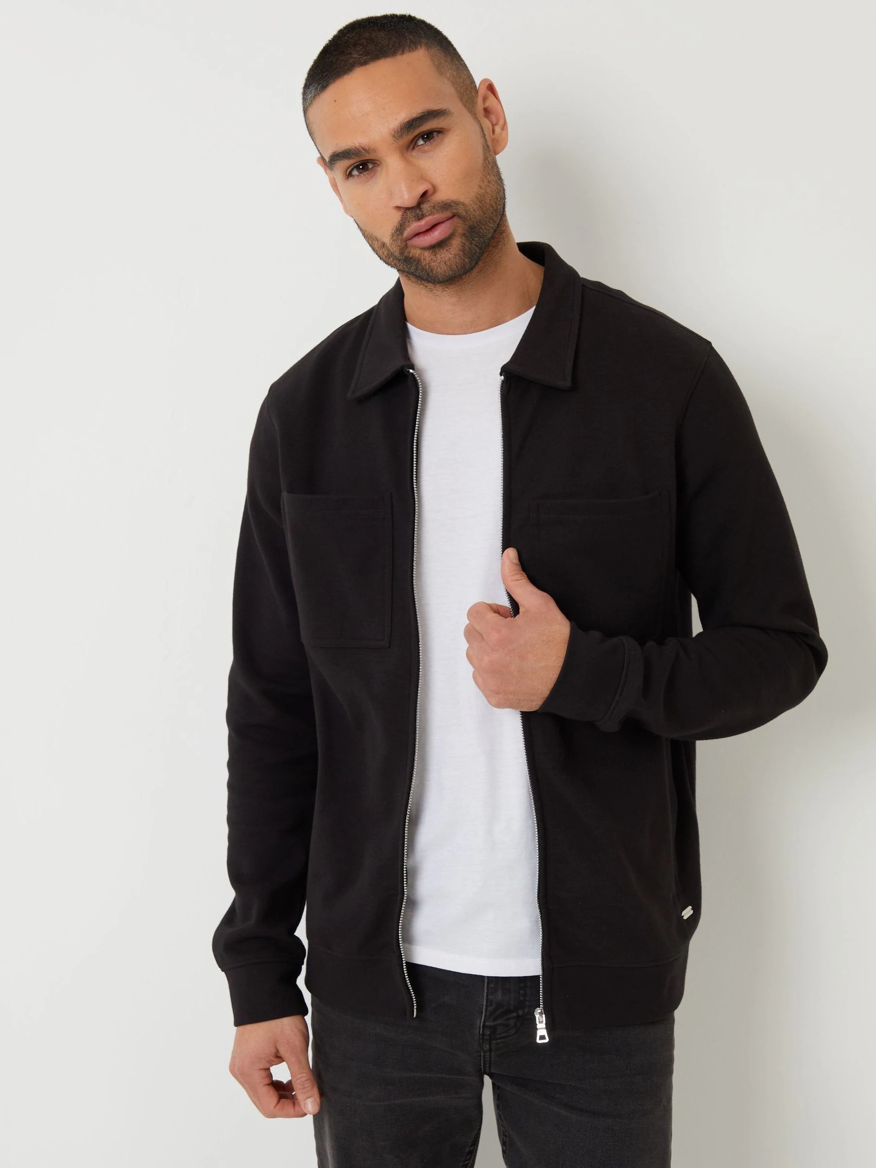 Zwart - Threadbare Pique Zip Through Shacket
