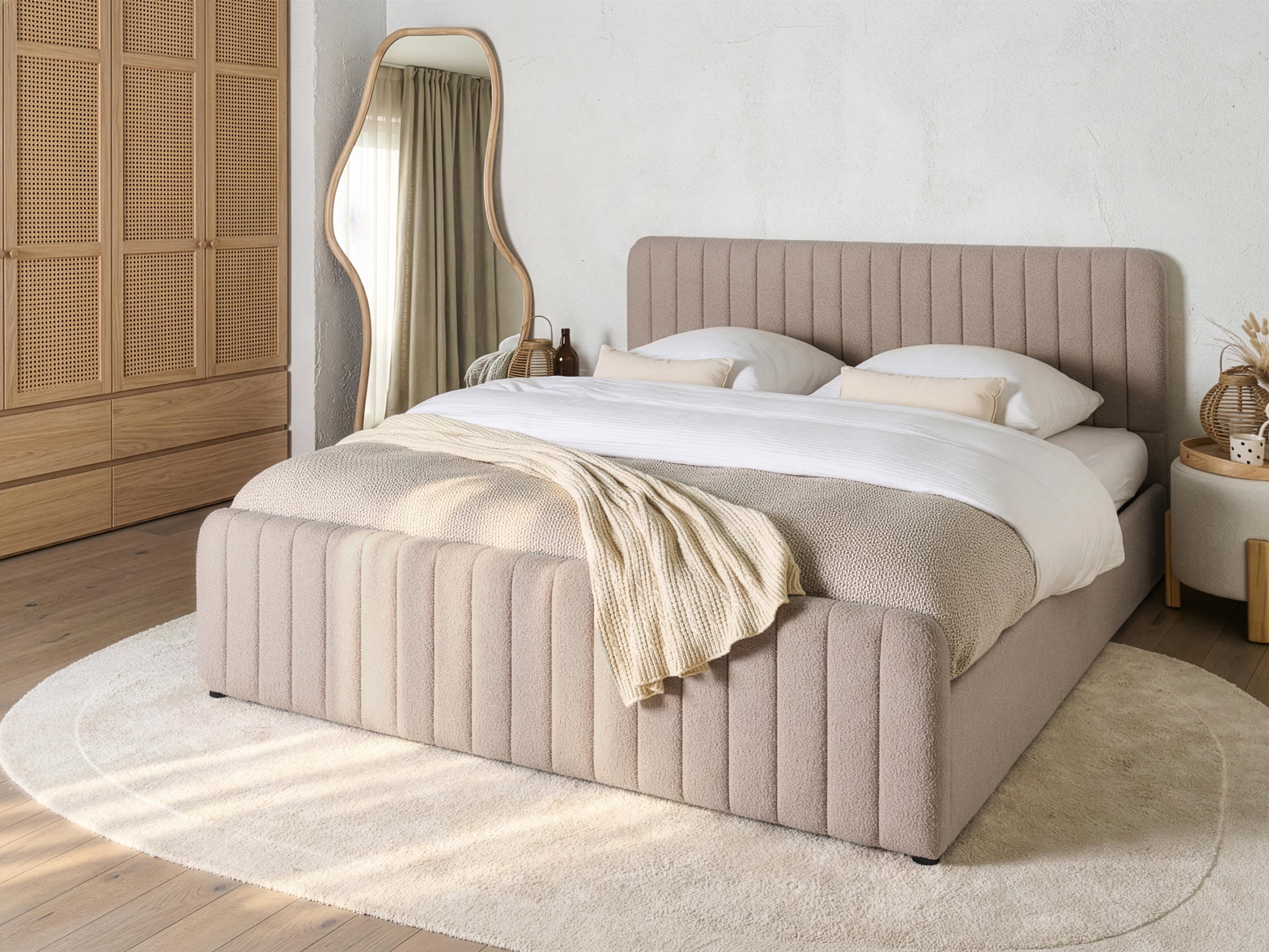 Bed met opbergruimte Bouclé LUNAN 180 x 200 cm Beige