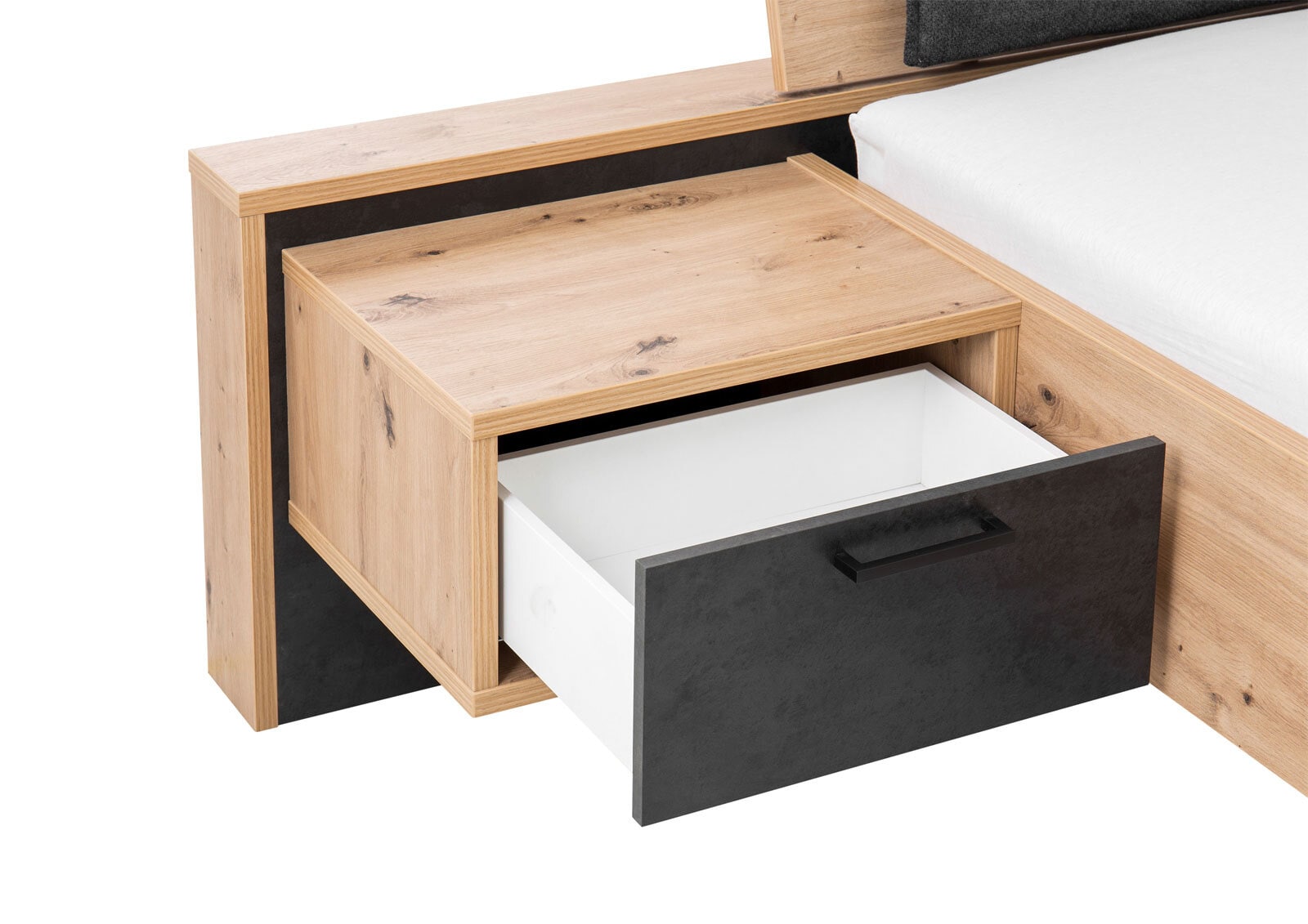 vito Bettanlage SPIEZ 180 x 200 cm Artisan Eiche/ Terra Mater schwarz