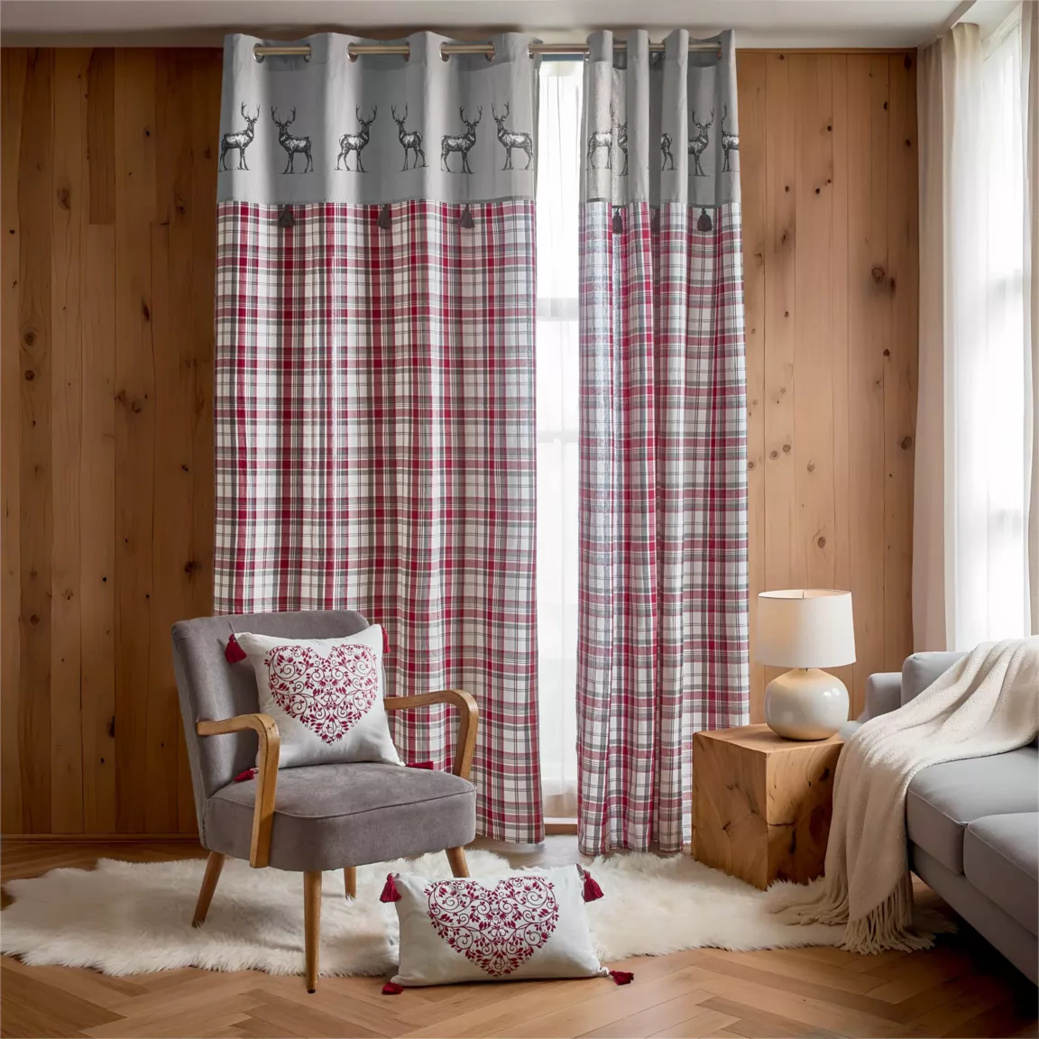 Rideau coton (140 x 240 cm) Megeve Rouge