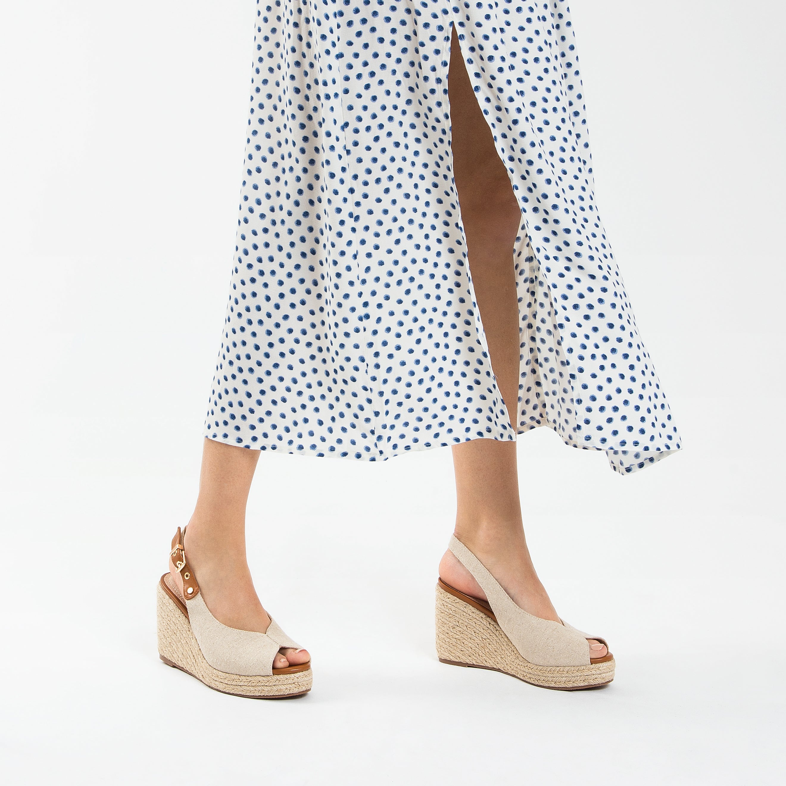 Sandales à talon, Compensées-Sandales compensées Gaëlle en tweed beige