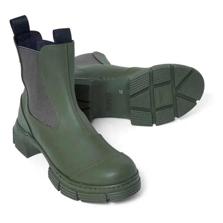 Ganni Chelsea Boots Basses Gomme Recyclée | Vert kaki