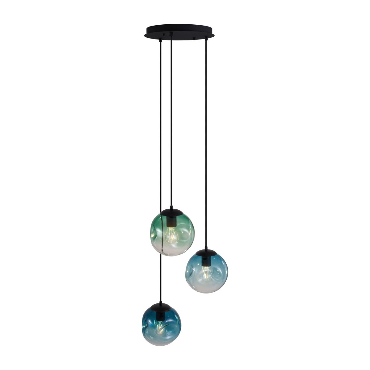 Art deco hanglamp zwart met blauw en groen glas 3-lichts - Douglass