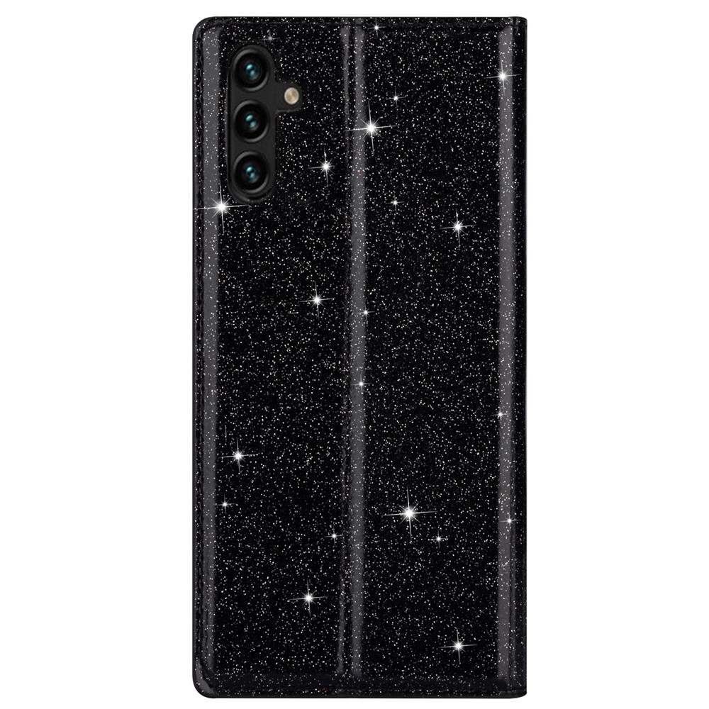 Samsung Galaxy A55 Flip Wallet Cover Leder Tasche Glitzer Optik - Schwarz