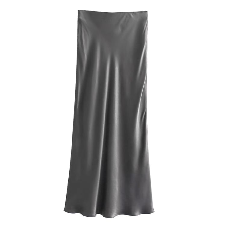 SugaYuja - Hoge taille effen satijnen maxi A-lijn rok