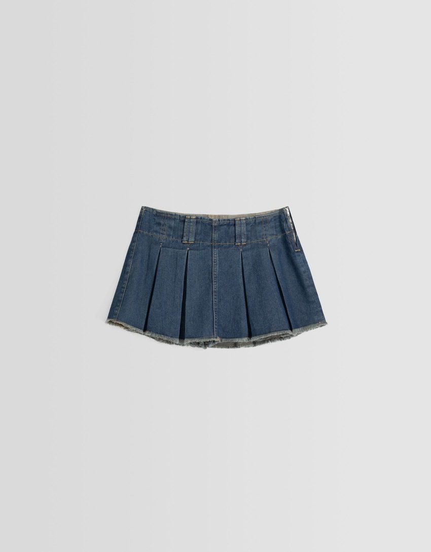 saias-calça plissadas em denim desbotado