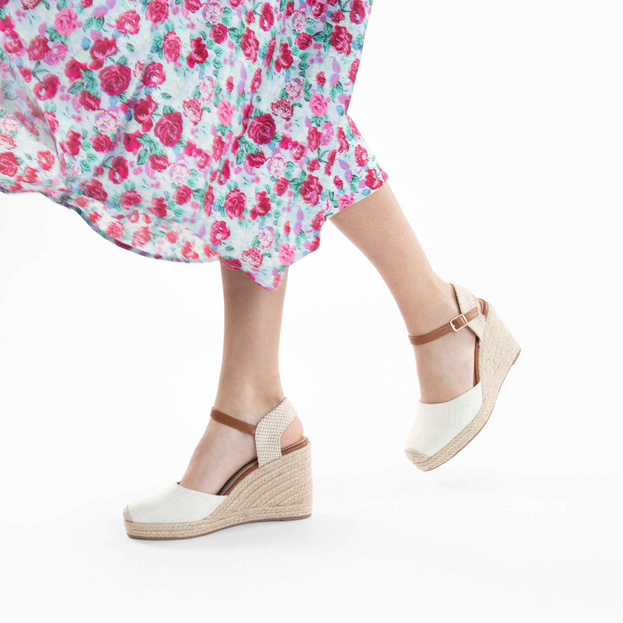 Sandales à talon, Compensées-Sandales compensées Lilou beige clair effet tissé