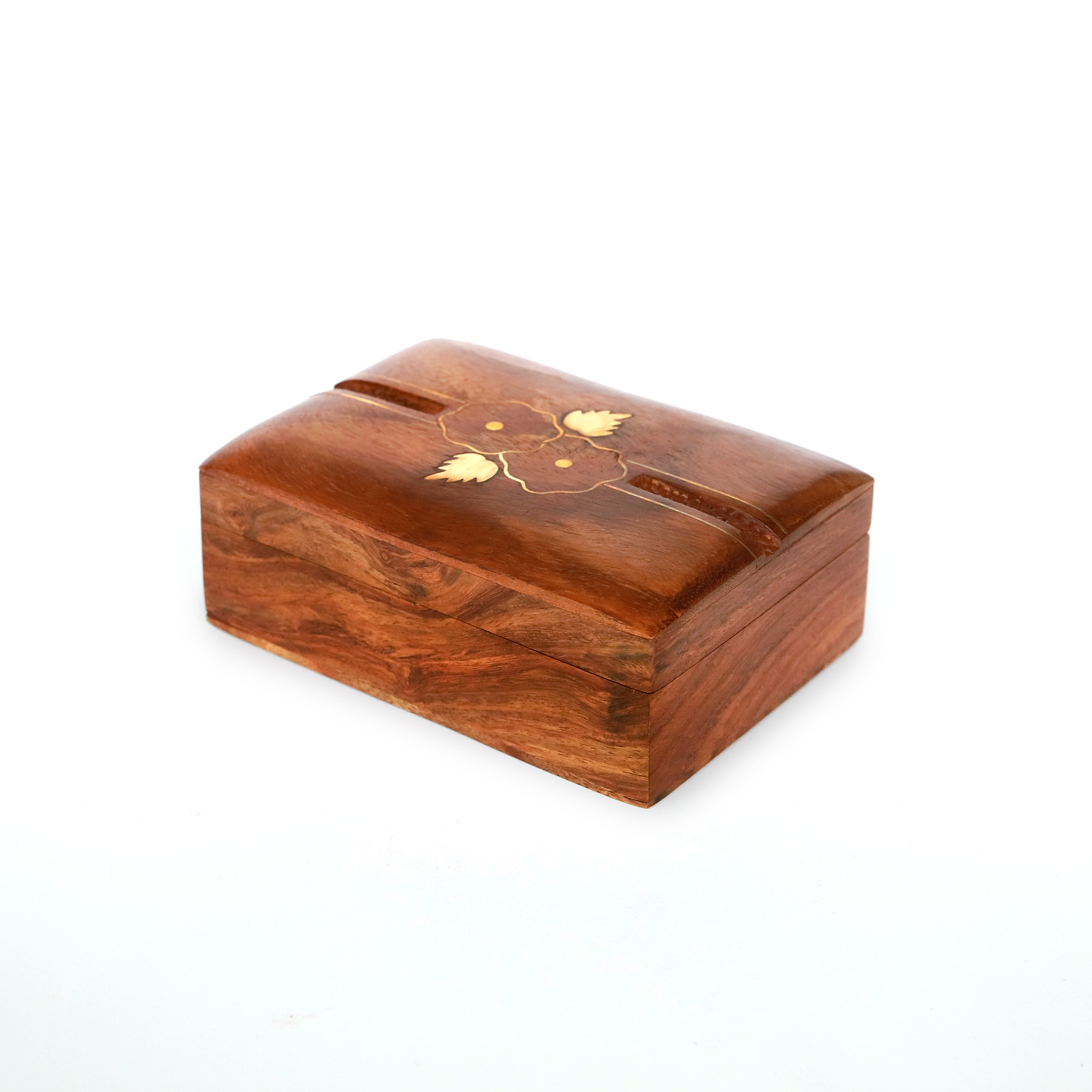 Holzbox mit Messingintarsien, Sheesham-Holz, B 13 cm, H 5 cm, L 9 cm von fischer's lagerhaus