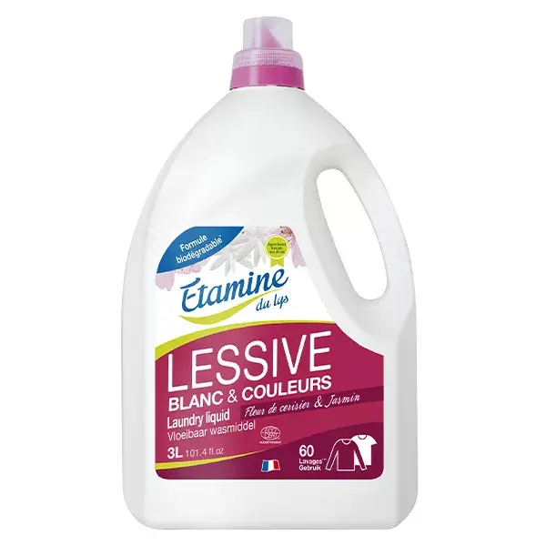 Detergente líquido para roupa orgânico com flor de cerejeira e jasmim Étamine du Lys 3L