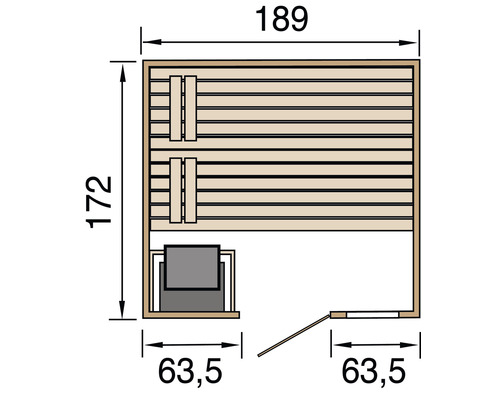 Weka Valida Plus massief houten sauna inclusief 9 kW kachel en geïntegreerde besturing met raam en volledig glazen deur van helder glas