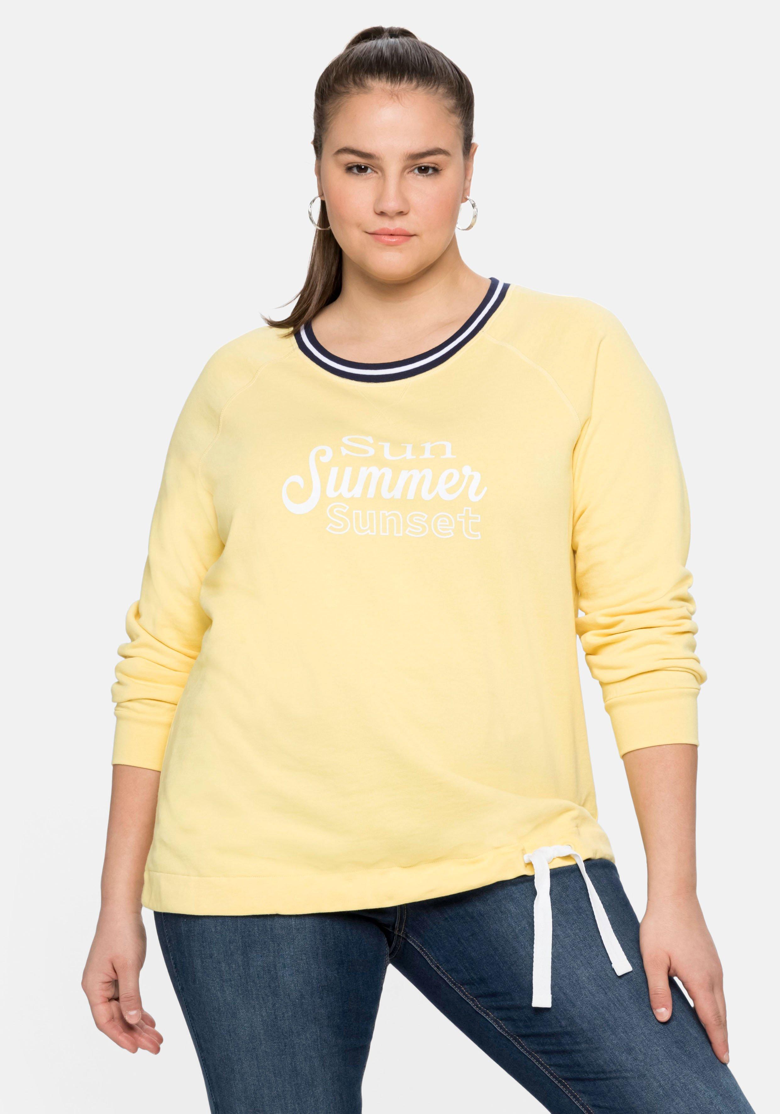 Sweatshirt mit Frontdruck und Kontrast-Rundhals