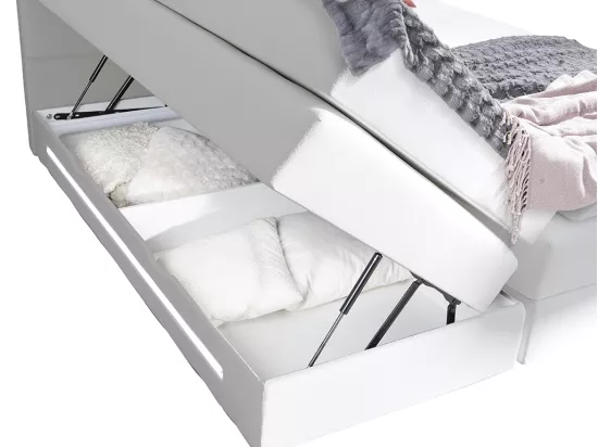 Ensemble complet boxspring tête de lit avec leds + sommiers coffre + matelas + surmatelas - 160 x 200 cm - Simili - Blanc - KEROS de YSMÉE