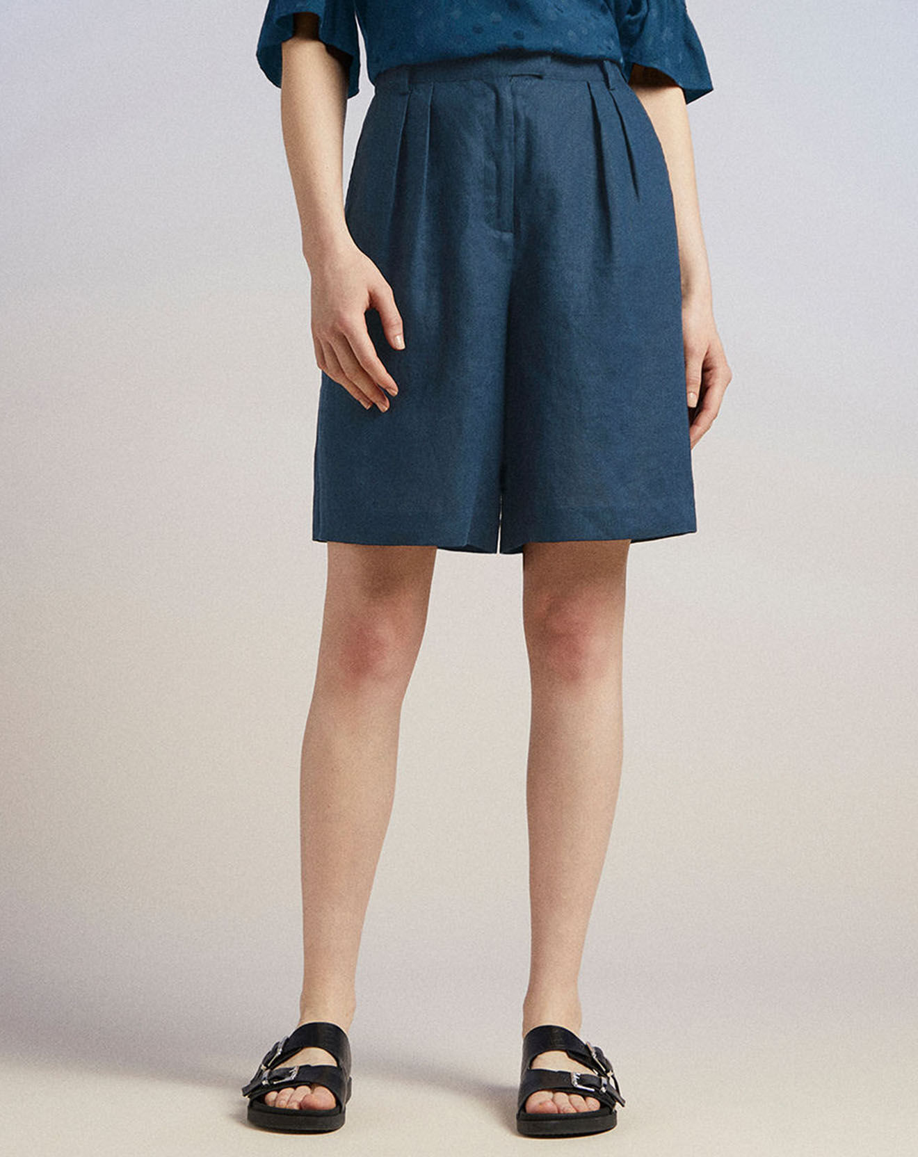 Jodhpur Short 100% Lin Acao bleu marine