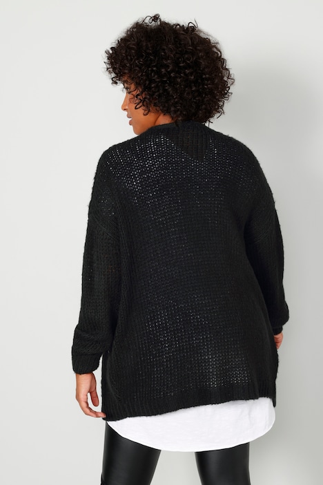 Strickjacke, oversized, offene Form, V-Ausschnitt, Langarm