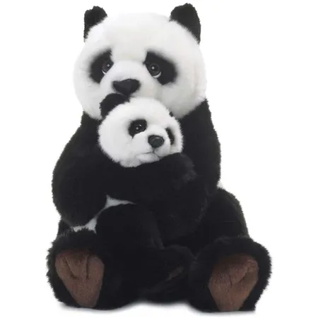 WWF Plüsch Panda Mutter mit Baby, realistisch gestaltetes Plüschtier, ca. 28 cm