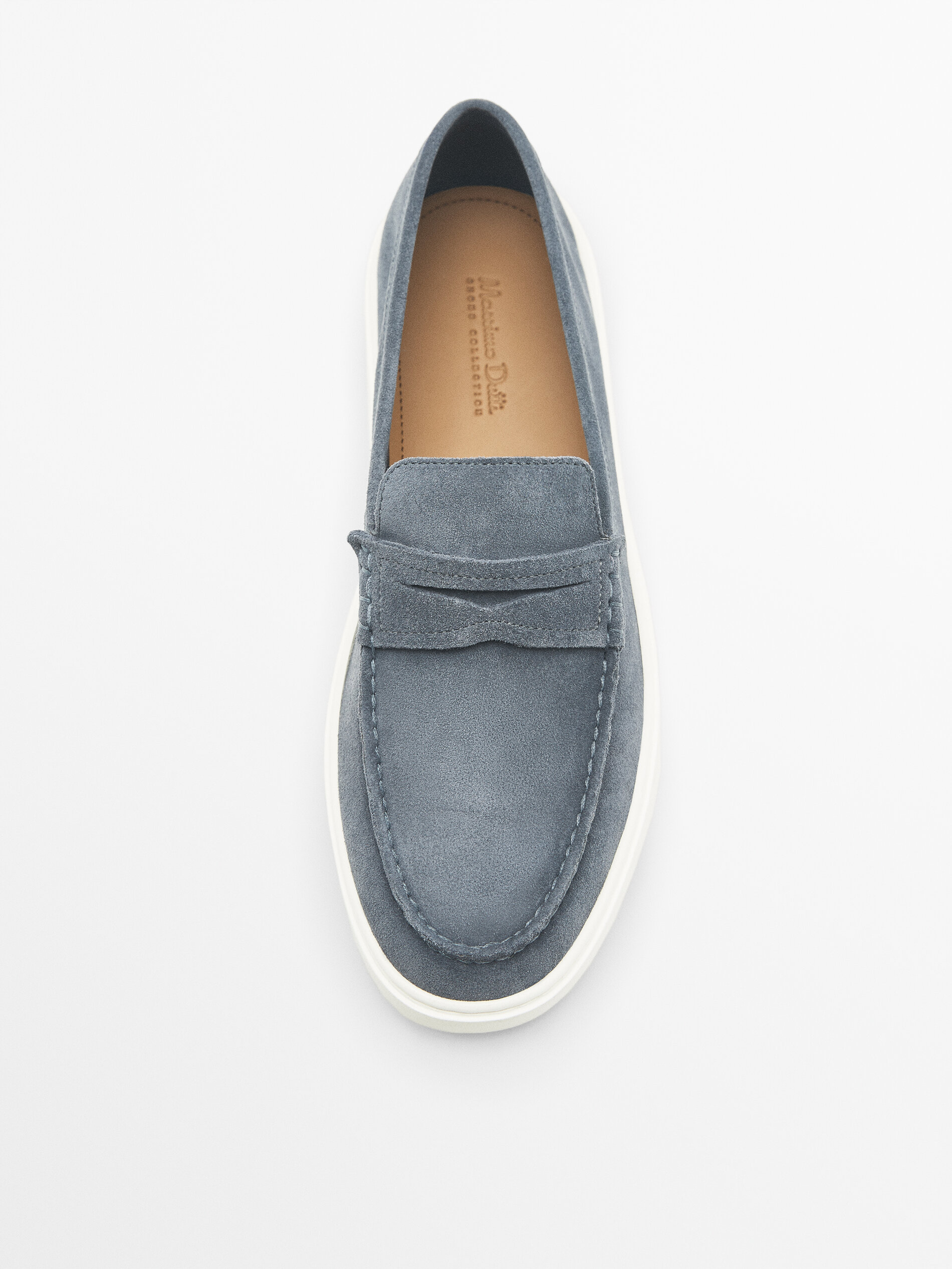 Mocassim de camurça com tira decorativa - Azul lavado