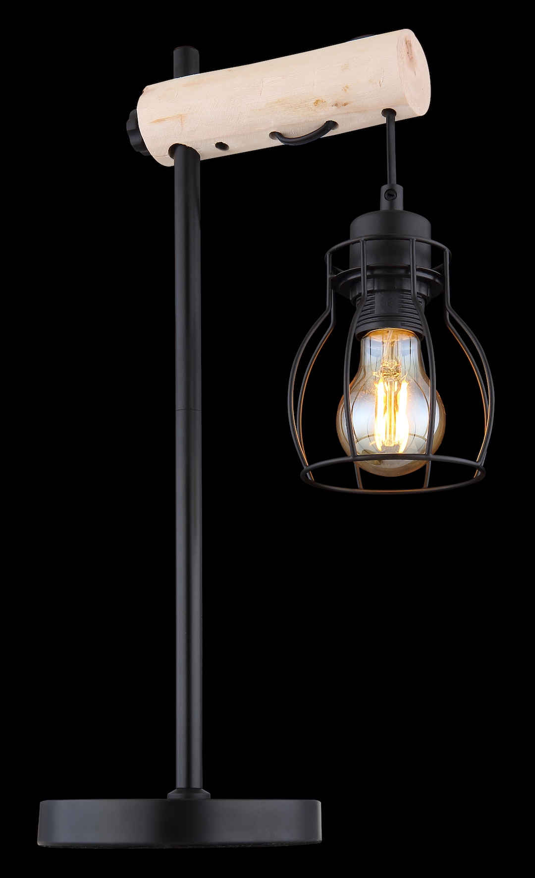 GLOBO Retrofit Tischlampe MINA II schwarz /Holz naturfarbig