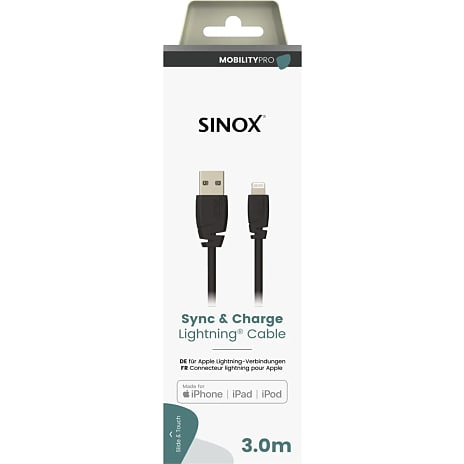 Sinox Pro USB-A til lightning kabel - sort